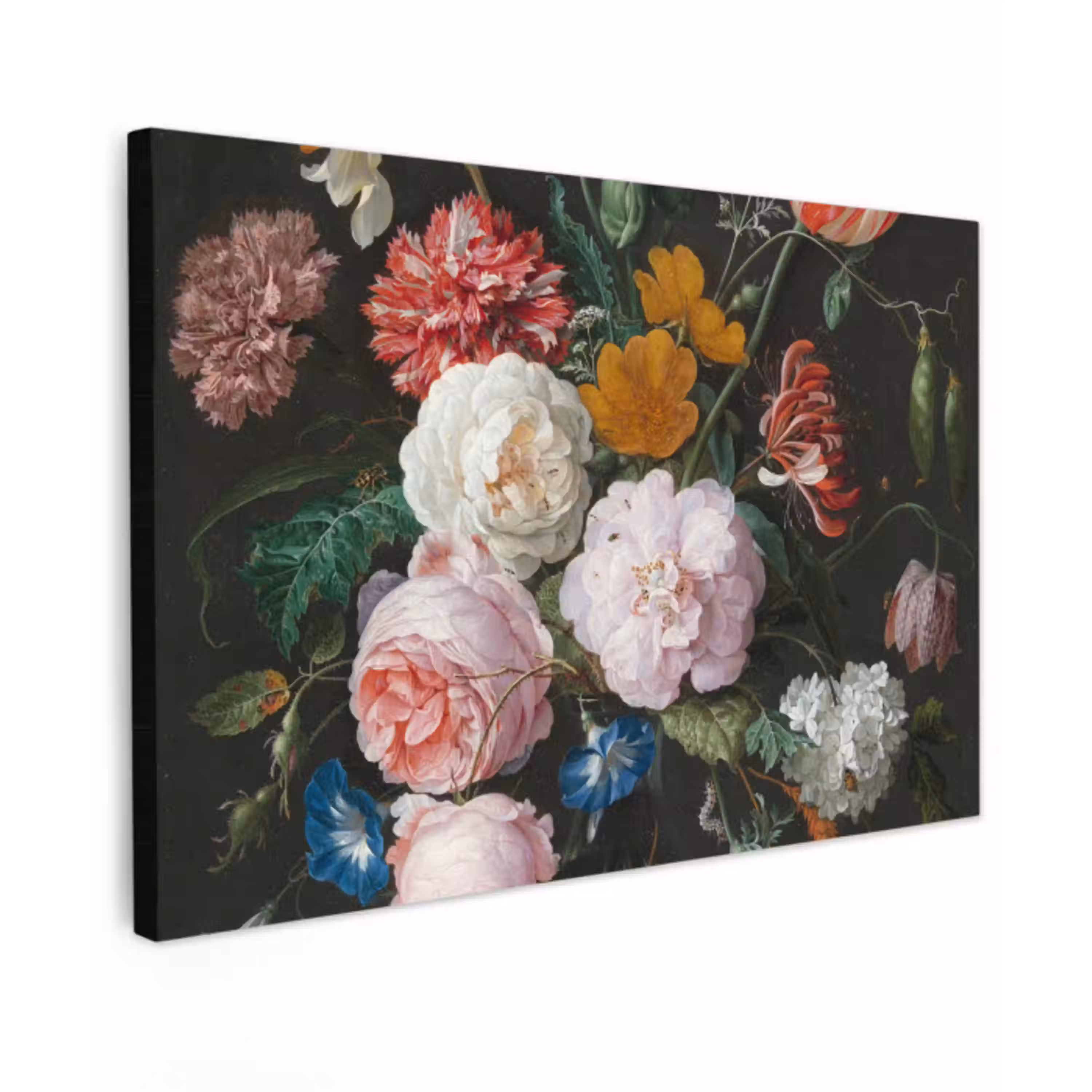 Stilleven met bloemen in een glazen vaas - Schilderij van Jan Davidsz. de Heem canvas 2cm klein -z3d