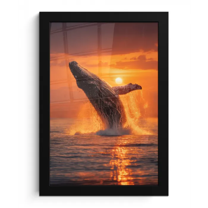 Walvis - Zon - Zee fotolijst zwart zonder passe partout klein -3d