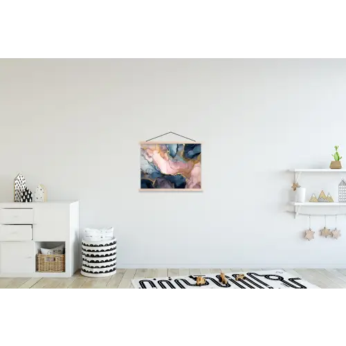 Marmer - Roze - Blauw textielposter latten blank klein -kinderkamer