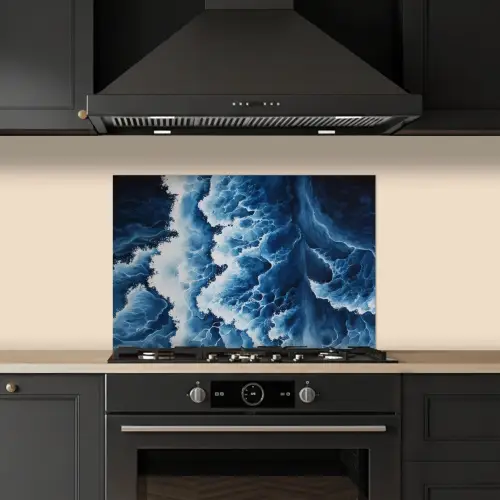 Golven - Blauw - Schuim keuken achterwand spatscherm klein -sfeer1