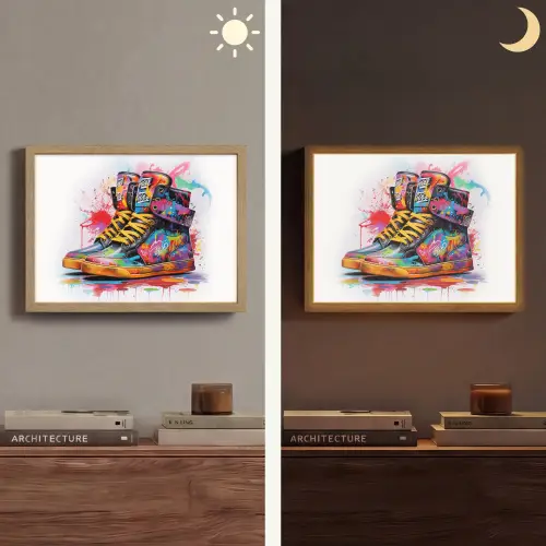 Schoenen - Graffiti - Wit - Kleuren Light Box met batterij (Wandlamp) middel -sfeer3