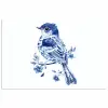 Vogel - Delfts blauw - Illustratie - Bloemen poster papier klein -3d