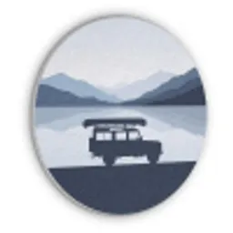 Auto - Meer - Bergen - Blauw Akoestische PET Vilt - Rond klein -3d