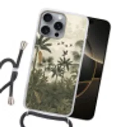 Papagaaien - Jungle - Tropisch - Green Hoesje iPhone 16 Pro Max met koord klein -sfeer1