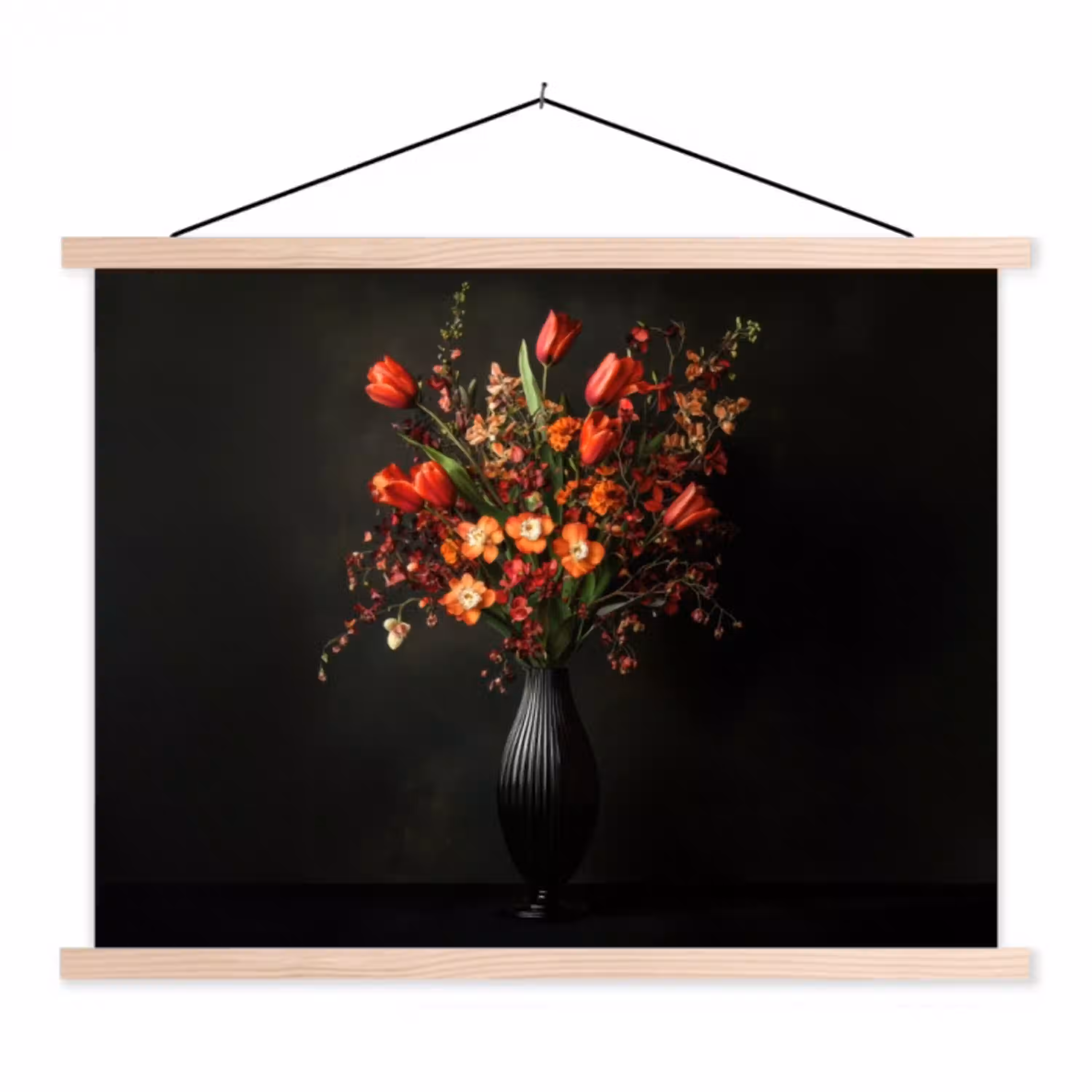 Bloemen - Takken - Boeket textielposter latten blank klein -3d