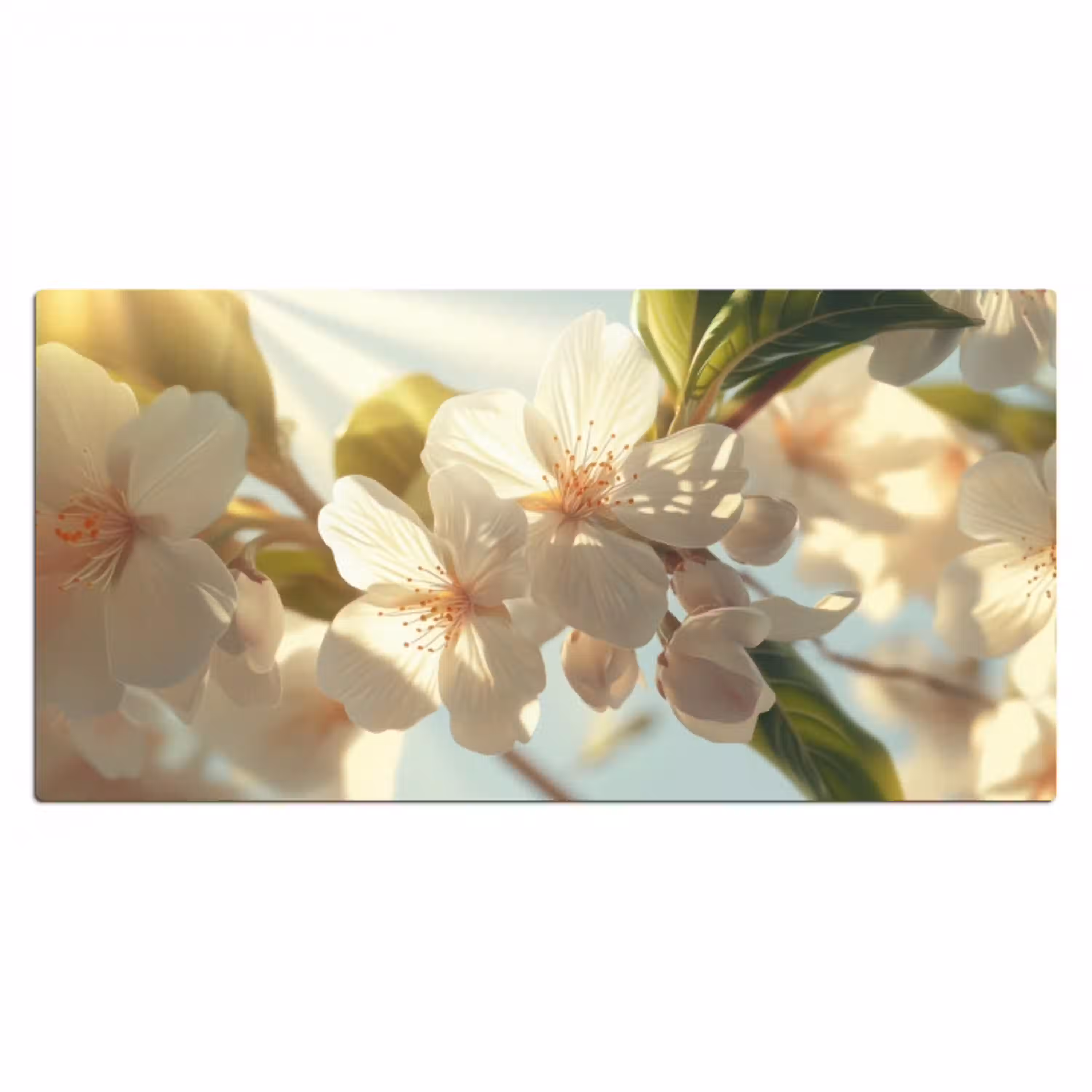 Bloesems - Wit - Zonnestralen -  Bloemblaadjes Muismat XXL klein -3d_leeg