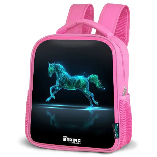 Futuristisch galopperend paard Kinderrugzak - Roze middel -schuin