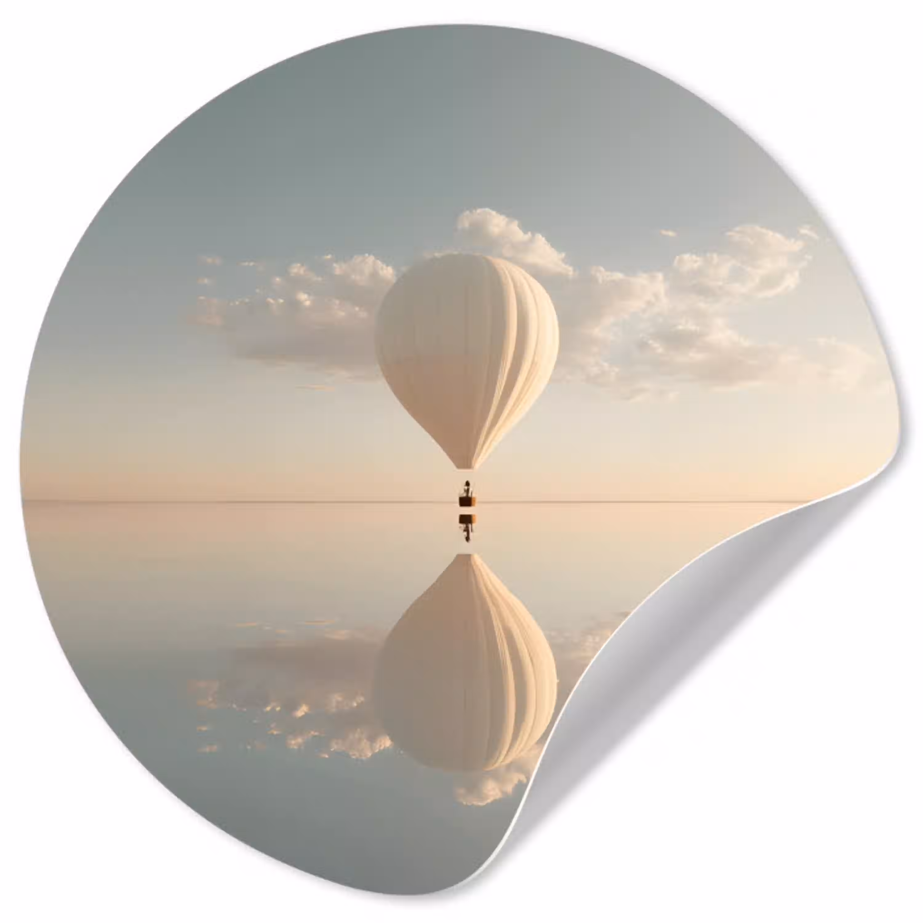 Luchtballon - Wolken - Water - Blauw Wandcirkel behangsticker klein -3d