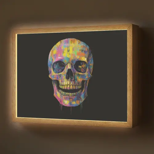 Penseelstreken - Schedel - Kleurrijk - Abstract Light Box met batterij (Wandlamp) middel -z3d_website