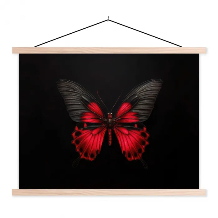 Vlinder - Rood - Contrast textielposter latten blank klein -3d
