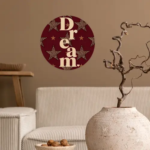 Sterren - Luipaardprint - Dream - Bordeaux Wandcirkel behangsticker klein -sfeer1