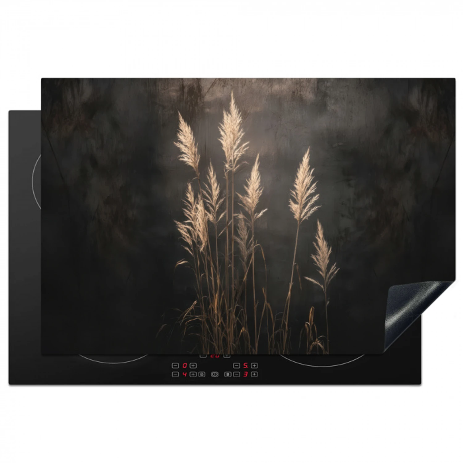 Siergras - Pluimen - Verlichting - Zwart Inductie beschermer vinyl 3mm klein -3d