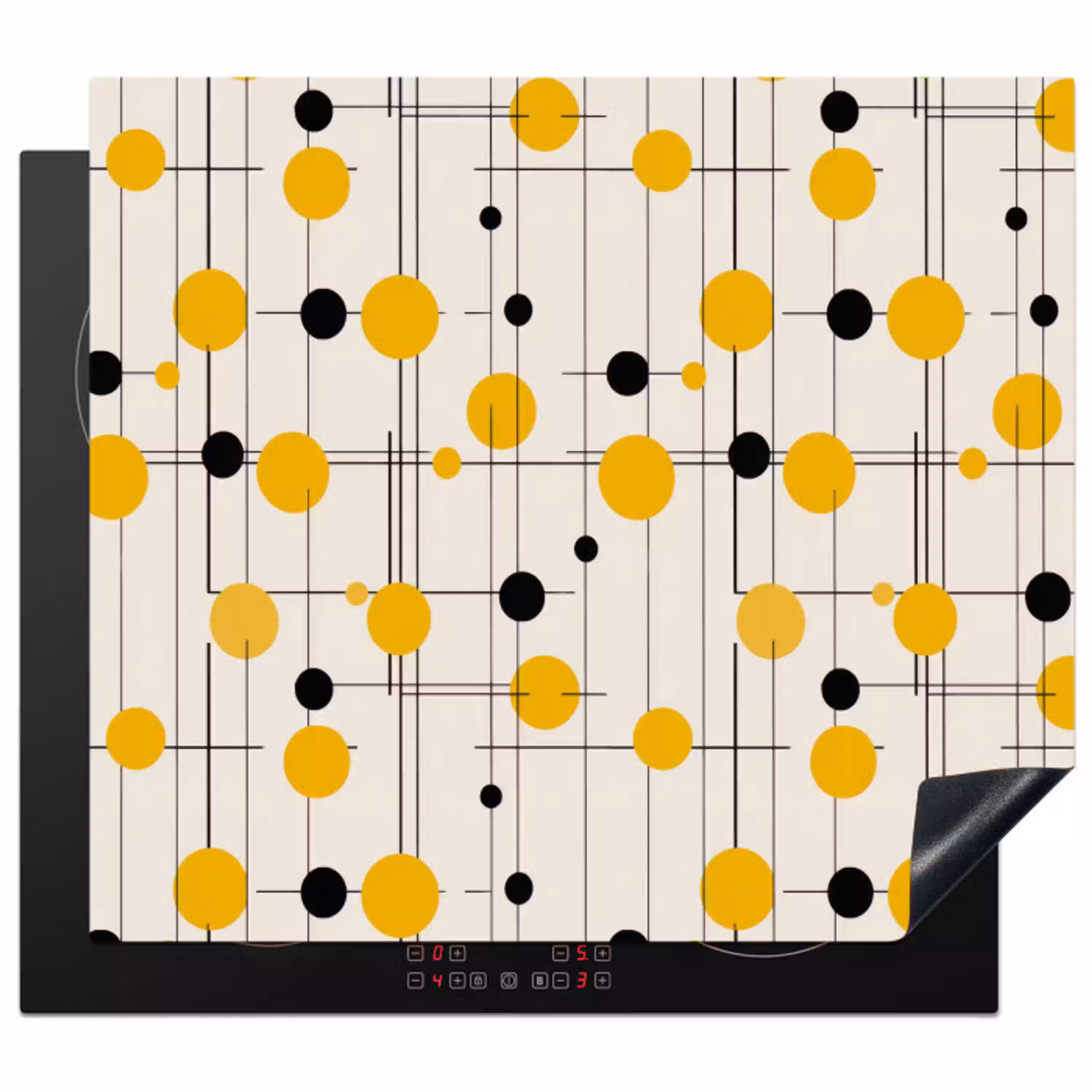 Geometrisch - Retro - Lijnen - Okergeel - Zwart Inductie beschermer vinyl 3mm middel 274 -3d