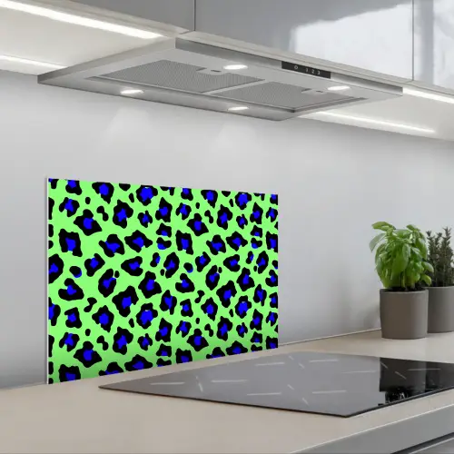 Panterprint - Blauw - Groen keuken achterwand spatscherm klein 900 -3d_schuin