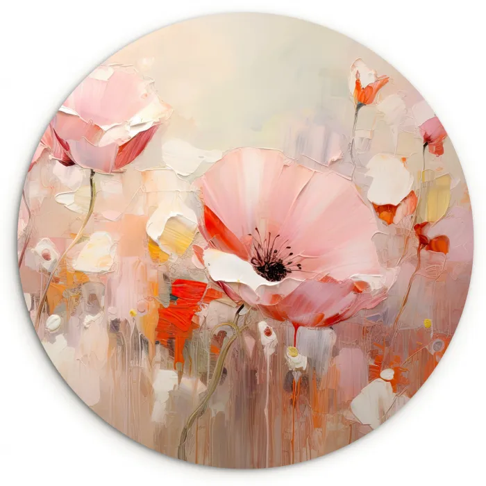 Bloemen - Watercolor - Roze - Abstract - Kunst Wandcirkel kunststof plaat 5mm dik klein -3d