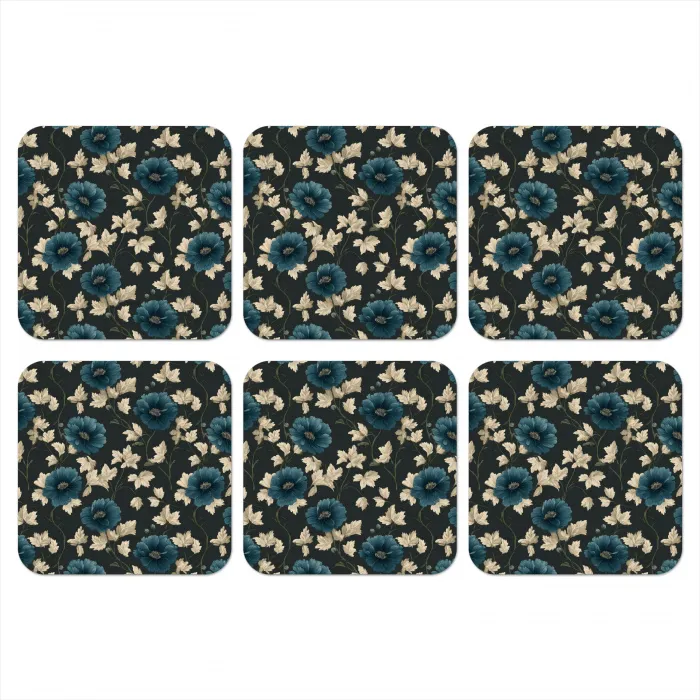 Botanisch - Bloemen - Blauw onderzetter kurk middel 366 -3d