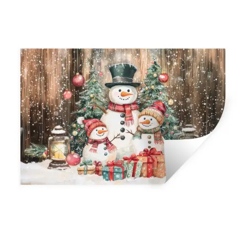 Sneeuwpop - Familie - Kleurrijk Muursticker klein -3d
