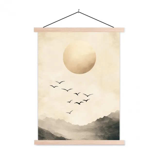 Schoolplaat - Landschap - Japandi - vogel