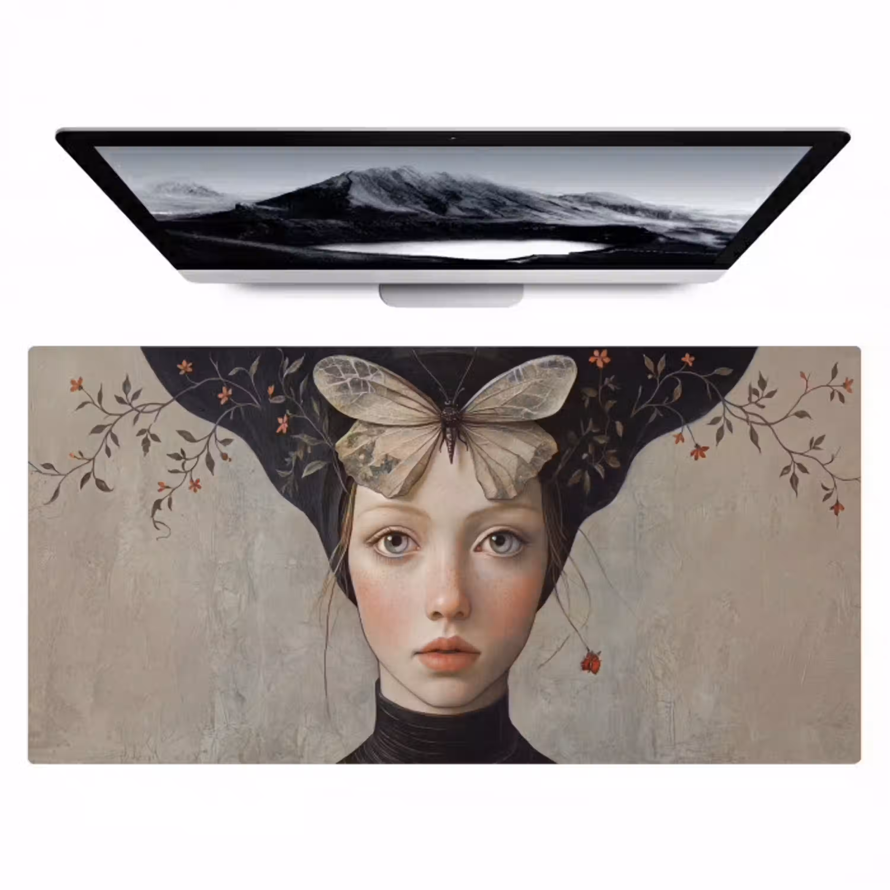 Woman - Butterfly - Art - Classic - Muted Muismat XXL klein -zzz3d