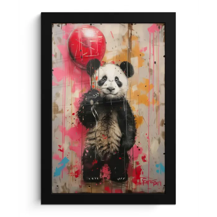 Graffiti - Panda - Ballon - Street art - Banksy fotolijst zwart zonder passe partout klein -3d