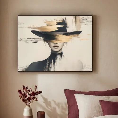 Vrouw - Hoed - Verf Textielframe zwart klein -sfeer1