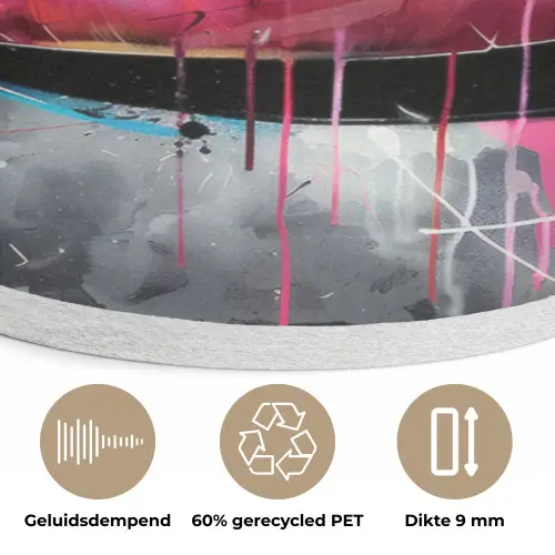 Lippen - Felroze - Graffiti - Verfstrepen Akoestische PET Vilt - Rond klein -closeup_NL