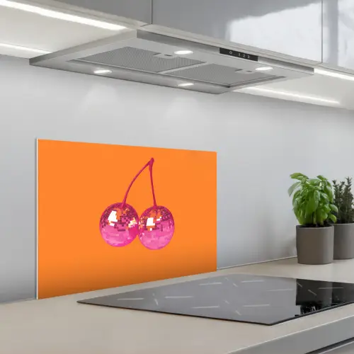 Discoballen - Kers - Spiegels - Roze keuken achterwand spatscherm klein -3d_schuin