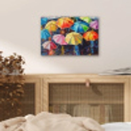 Paraplu's - Schilderij - Kunst - Regenboog aluminium wit klein -sfeer3
