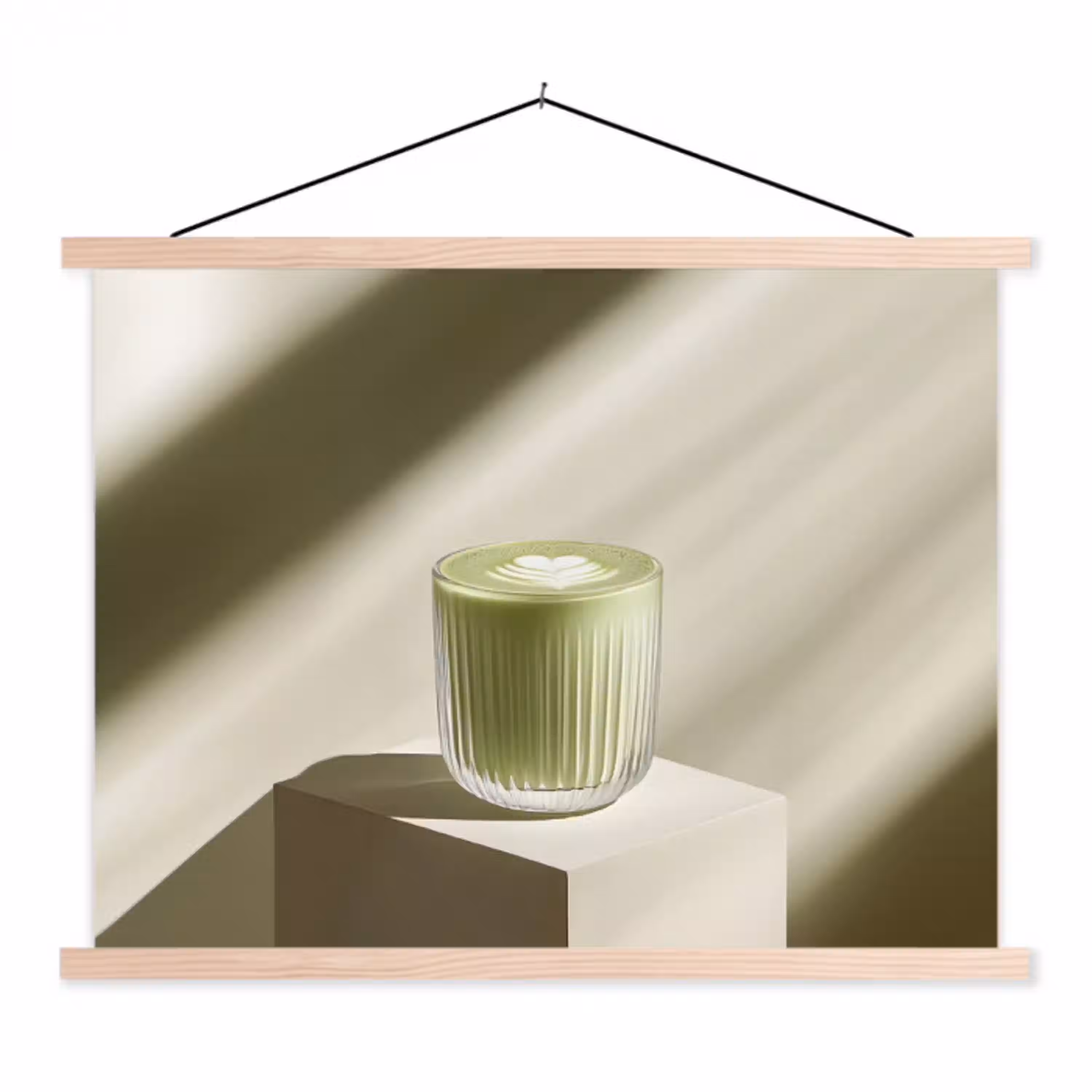 Matcha - Glas - Groen - Minimalistisch textielposter latten blank klein -3d