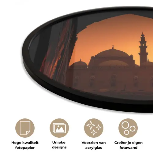 Moskee - Oranje lucht - Islamitisch Fotolijst rond zonder passe partout klein -closeup_NL