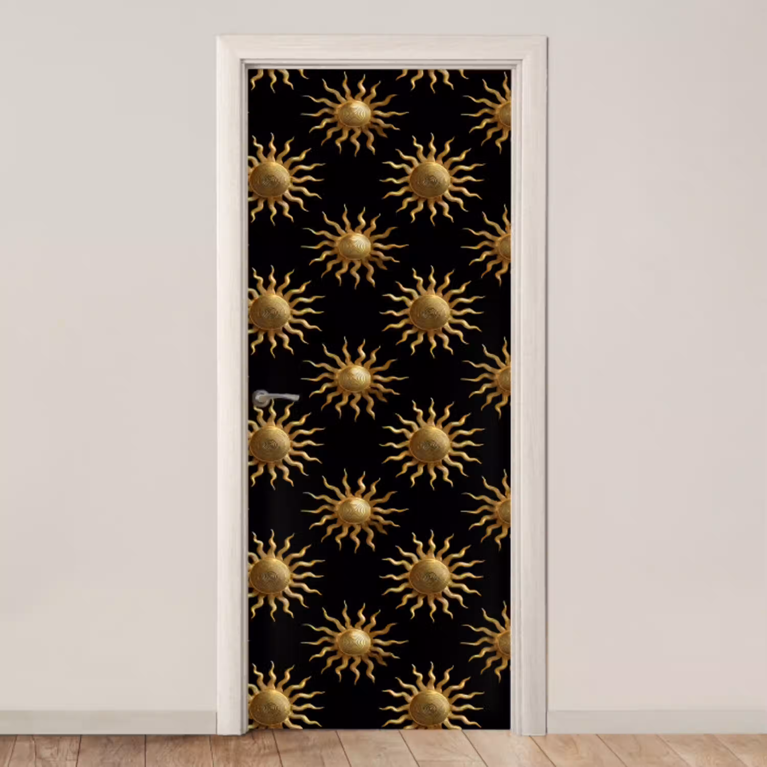 Zon - Patroon - Luxe - Goud - Zwart deurposter klein 289 -3d_beige