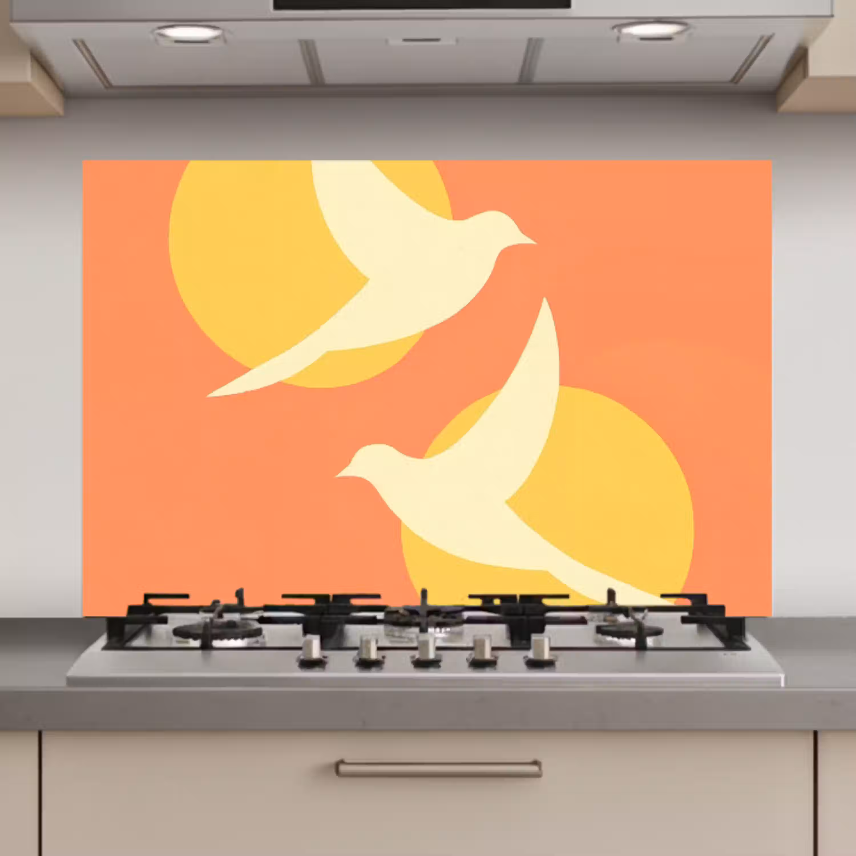 Vogels - Cirkels - Geel keuken achterwand spatscherm klein -3d_website