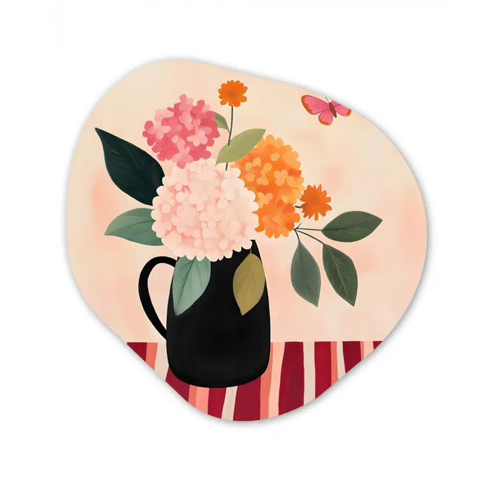 Vaas - Bloemen - Vlinder - Rood Wandcirkel Organisch Forex 3mm klein -3d