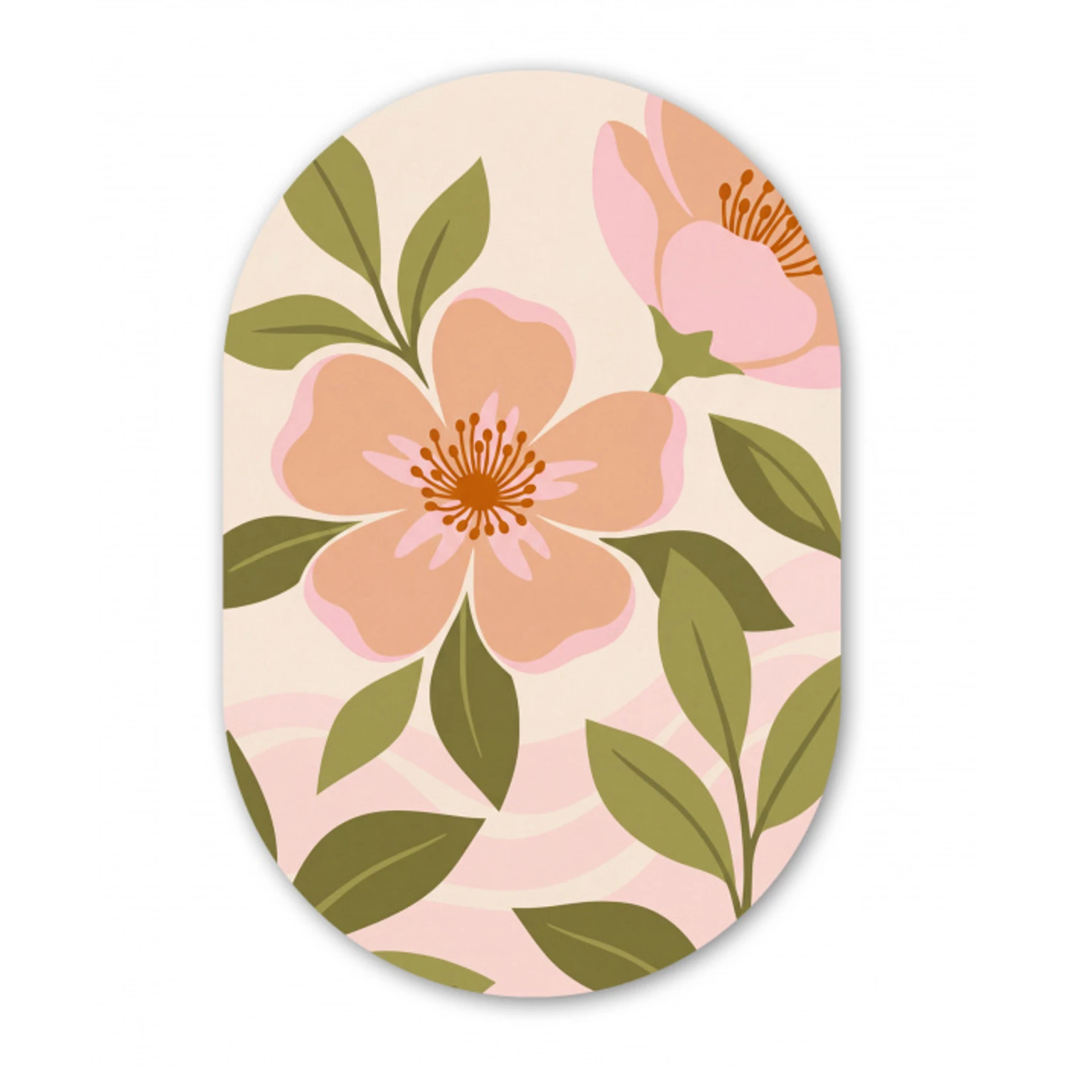 Grafisch - Bloemen - Roze Wandcirkel Ovaal Forex klein -3d