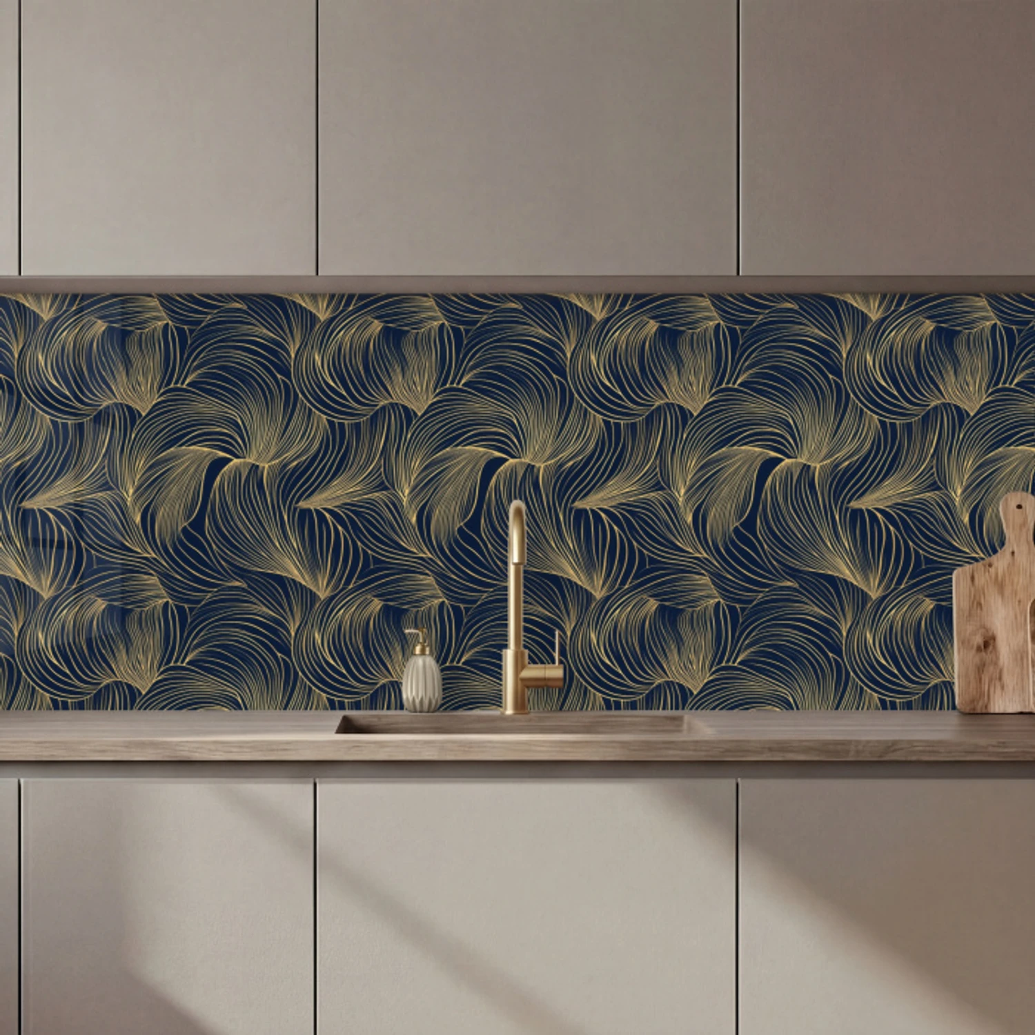 Abstract - Lijnen - Blauw - Goud keuken achterwand 2 middel 871 zz_3dshopping