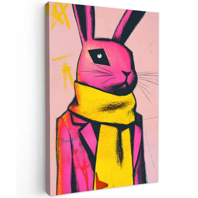 Abstract - Konijn - Sjaal - Geel Tuinposter op houten frame 2 cm dik klein -3d