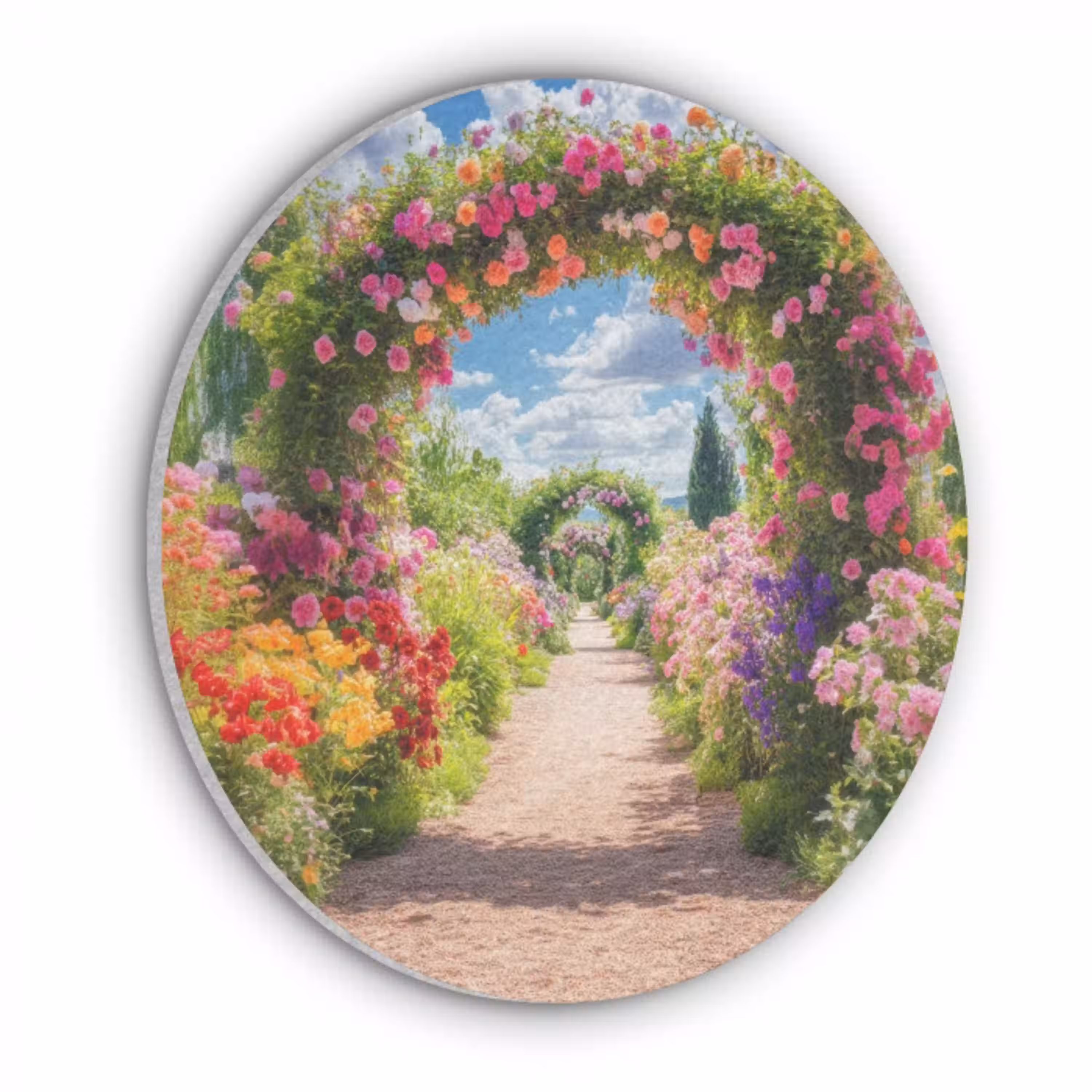 Doorkijk - Bloemen - Kleurrijk - Natuur Akoestische PET Vilt - Rond klein -3d