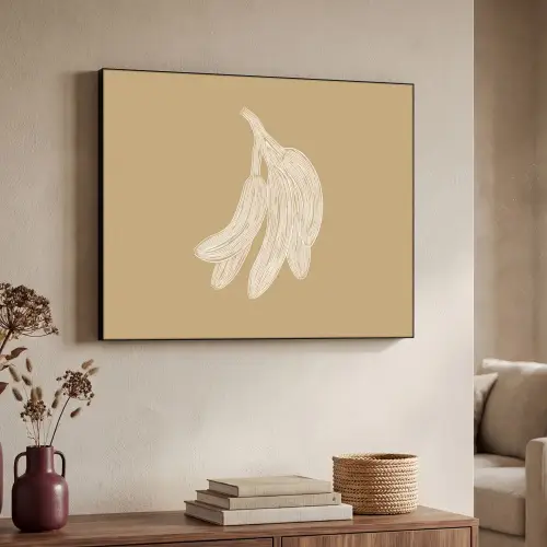 Bananen - Beige - Lijntekening - Minimalistisch Textielframe zwart klein -sfeer3