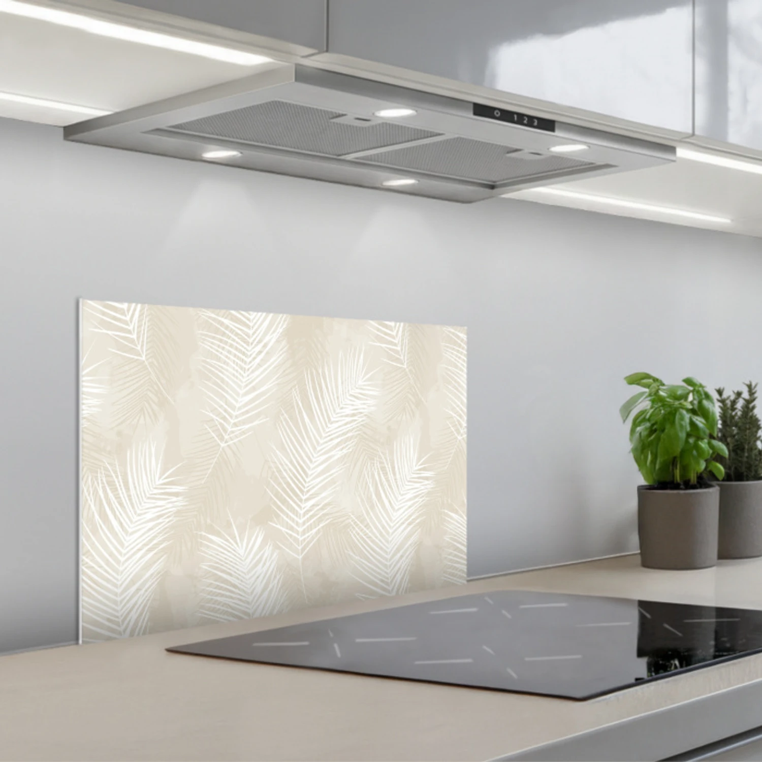 Bladeren - Beige - Wit - Botanisch - Natuur keuken achterwand spatscherm klein -3d_schuin