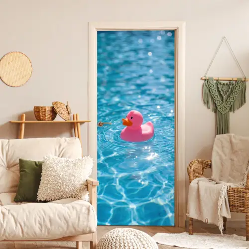 Badeend - Dobberend - Roze deurposter klein -sfeer2
