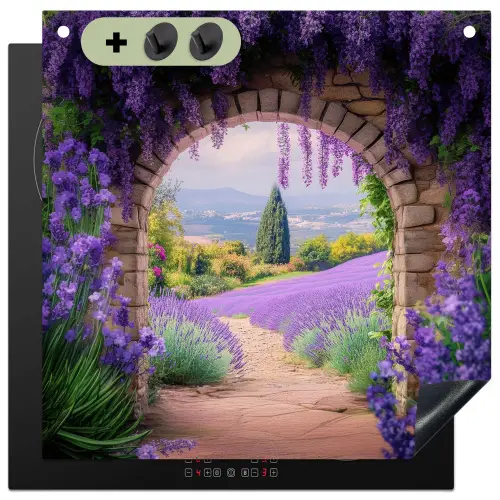 Doorkijk - Lavendel - Bloemen - Paars - Poort Inductie beschemer met haakjes middel -3d