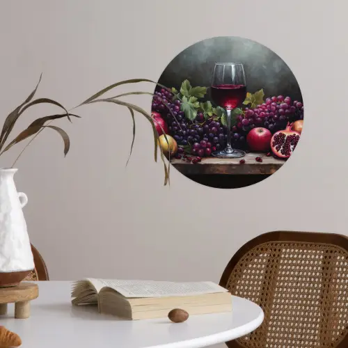 Wijn - Fruit - Stilleven Wandcirkel behangsticker klein -sfeer3