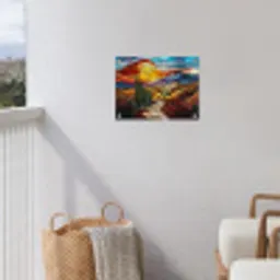 Mozaïek - Zon - Landschap - Dorp tuinposter los doek klein -sfeer8
