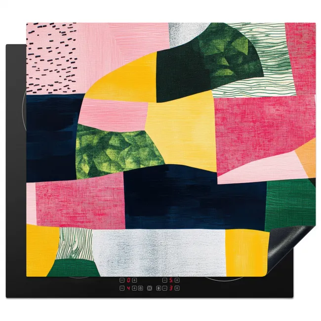 Abstract - Roze - Lappen - Vormen - Geel Inductie beschermer vinyl 3mm middel -3d