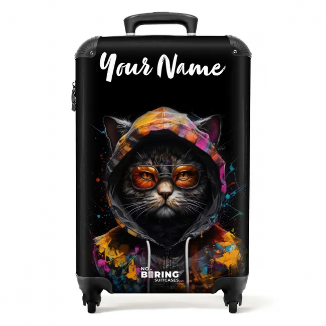 Kat met Kleurrijk Vest en Oranje Bril NBS - Handbagage koffer - Kinderen Unisex middel -productfoto_recht