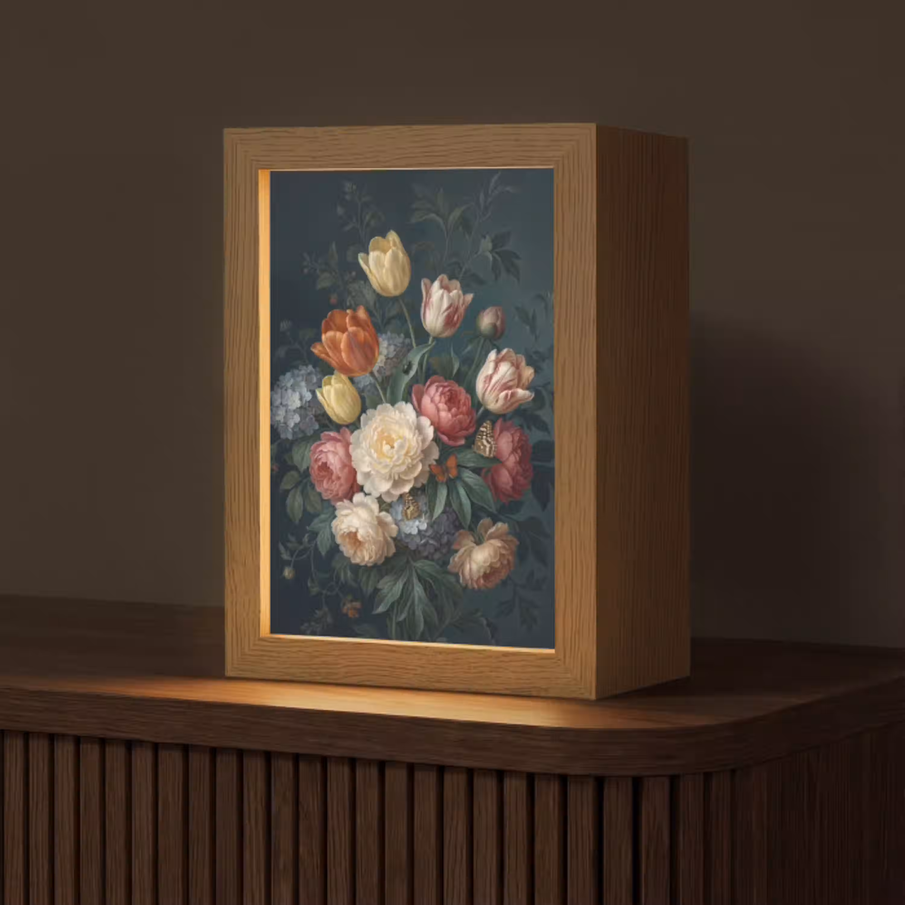 Bloemen - Boeket - Natuur - Klassiek - Donker Light Box met kabel (Tafellamp) klein -z3d_website