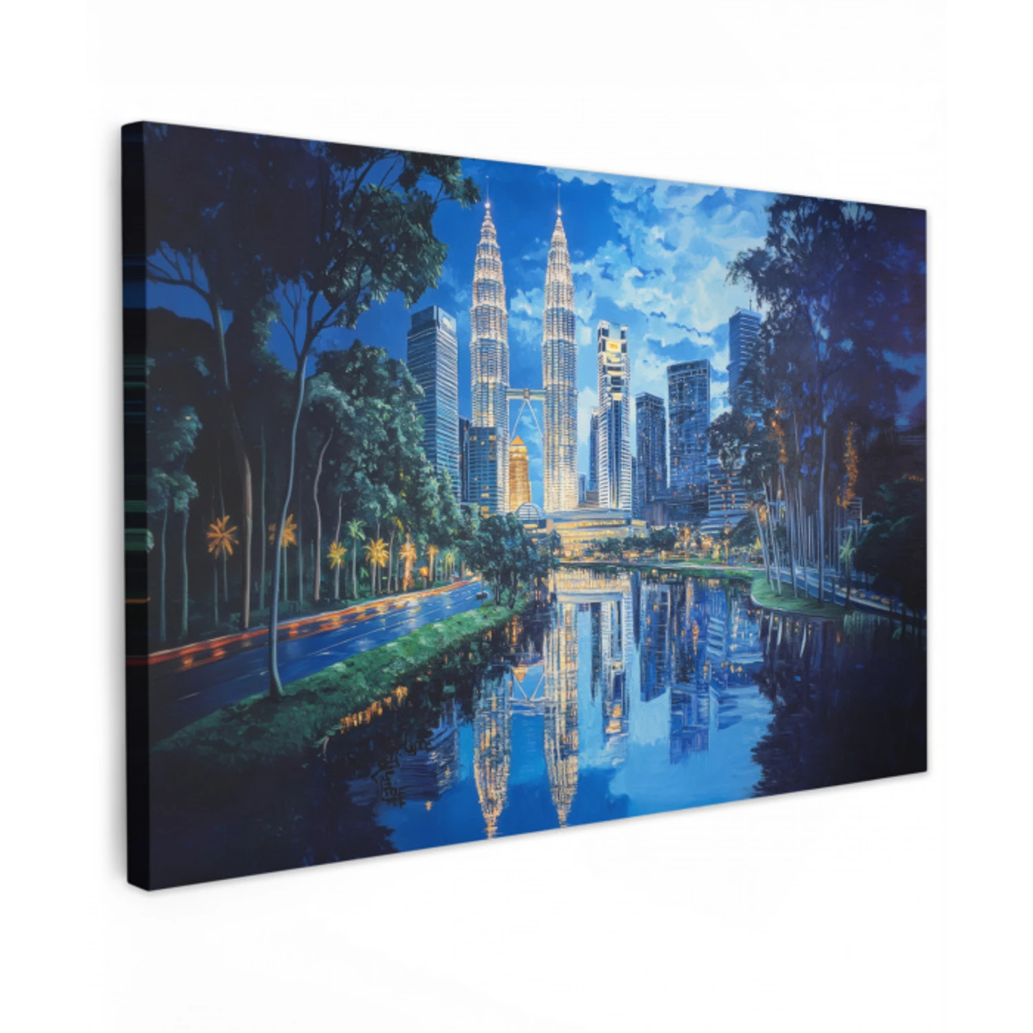 Stad Kuala Lumpur - Skyline - Wolkenkrabbers - Water Tuinposter op houten frame 2 cm dik klein -3d