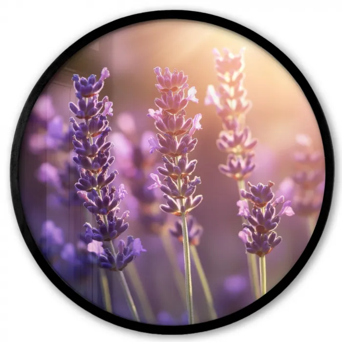 Lavendelbloemen - Paars - Zonlicht Fotolijst rond zonder passe partout klein -3d