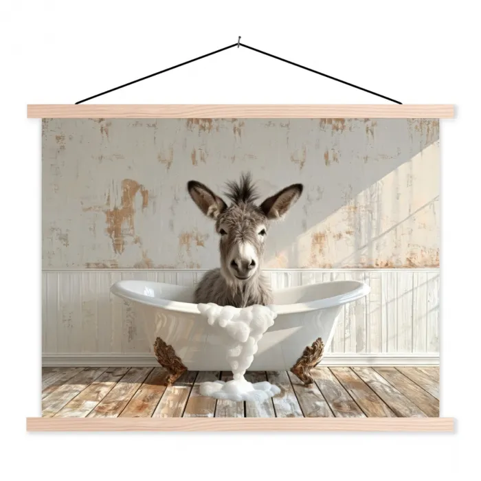 Ezel - Dieren - Badkuip - Schuim textielposter latten blank klein -3d