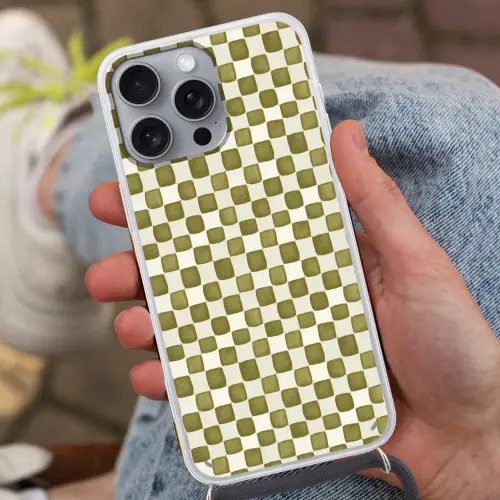 Schaak - Patroon - Groen Hoesje iPhone 16 Pro Max met koord klein 804 -sfeer3